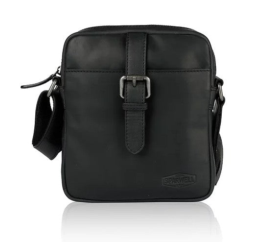 Umhängetasche aus Leder in Schwarz mit Reißverschluss - leder-accessoires.com