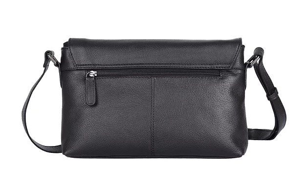 Umhängetasche Querformat aus Leder in Schwarz mit Überschlag - leder-accessoires.com