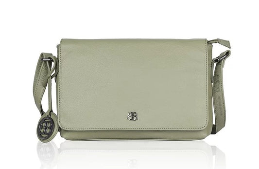 Umhängetasche Querformat aus Leder in Olive mit Überschlag - leder-accessoires.com