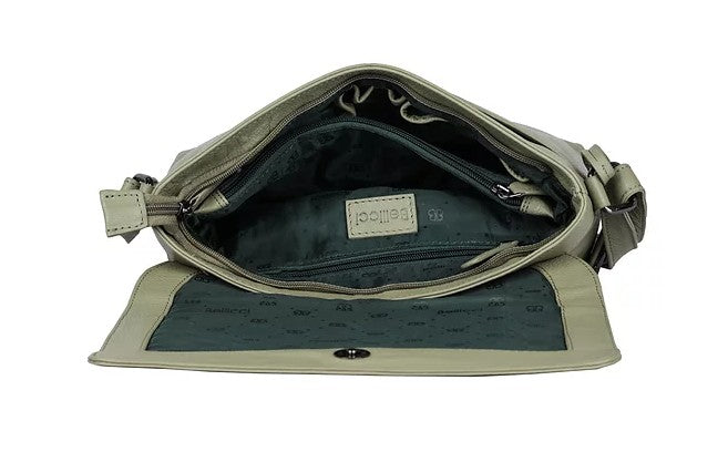 Umhängetasche Querformat aus Leder in Olive mit Überschlag - leder-accessoires.com
