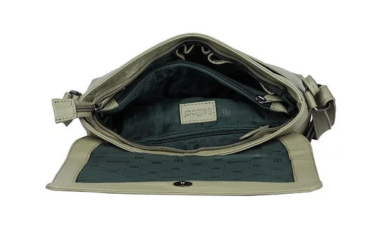 Umhängetasche Querformat aus Leder in Olive mit Überschlag - leder-accessoires.com
