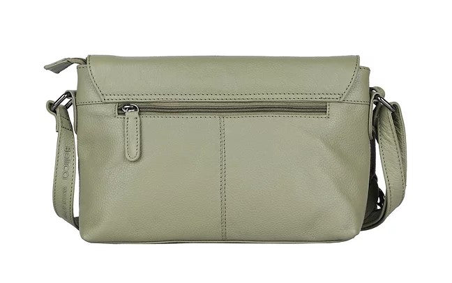 Umhängetasche Querformat aus Leder in Olive mit Überschlag - leder-accessoires.com