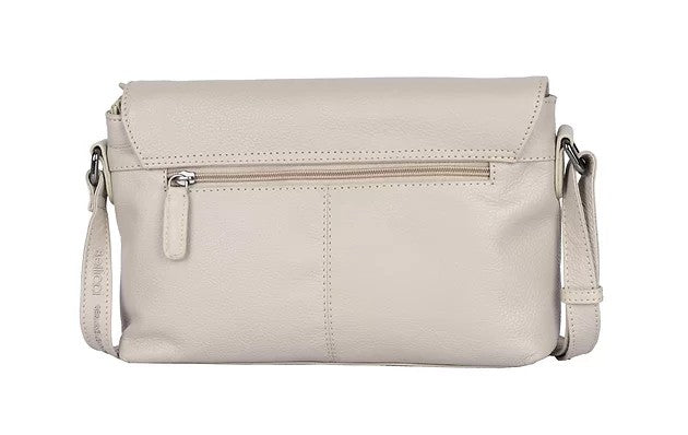 Umhängetasche Querformat aus Leder in Beige mit Überschlag - leder-accessoires.com