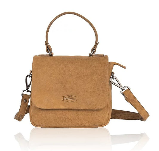 Umhängetasche in Cognac mit Überschlag und Kurzgriff - leder-accessoires.com