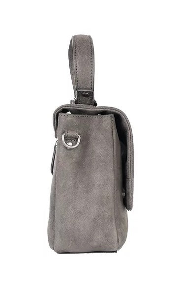 Umhängetasche in Grau mit Überschlag und Kurzgriff - leder-accessoires.com