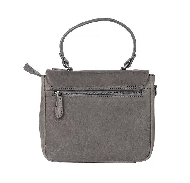 Umhängetasche in Grau mit Überschlag und Kurzgriff - leder-accessoires.com