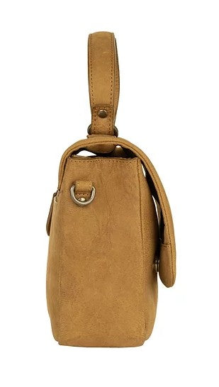 Umhängetasche in Cognac mit Überschlag und Kurzgriff - leder-accessoires.com