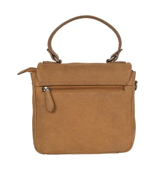 Umhängetasche in Cognac mit Überschlag und Kurzgriff - leder-accessoires.com