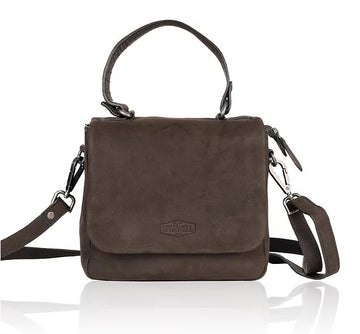 Umhängetasche in Braun mit Überschlag und Kurzgriff - leder-accessoires.com