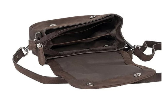 Umhängetasche in Braun mit Überschlag und Kurzgriff - leder-accessoires.com
