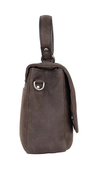 Umhängetasche in Braun mit Überschlag und Kurzgriff - leder-accessoires.com