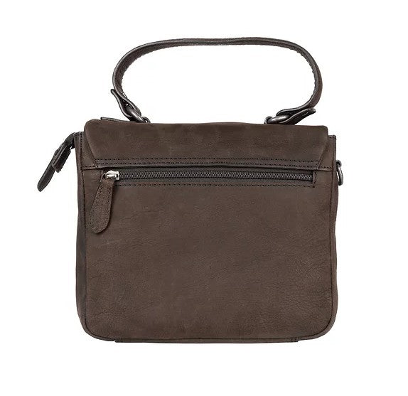Umhängetasche in Braun mit Überschlag und Kurzgriff - leder-accessoires.com