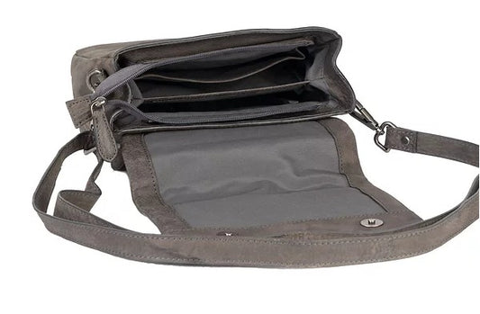 Umhängetasche in Grau mit Überschlag und Kurzgriff - leder-accessoires.com