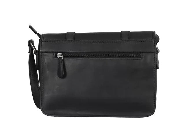 Umhängetasche aus Leder in Schwarz mit Überschlag und Magnetverschluss - leder-accessoires.com