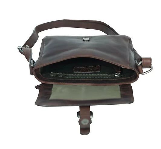 Umhängetasche aus Leder in Braun mit Überschlag und Magnetverschluss - leder-accessoires.com