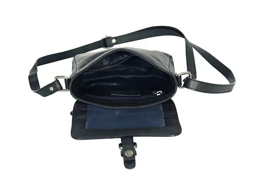 Umhängetasche aus Leder in Schwarz mit Überschlag und Magnetverschluss - leder-accessoires.com