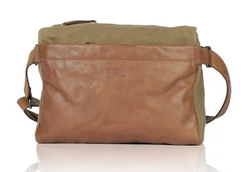 Umhängetasche aus Leder|Canvas in Beige|Braun mit Reißverschluss - leder-accessoires.com