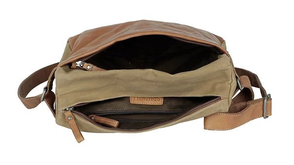 Umhängetasche aus Leder|Canvas in Beige|Braun mit Reißverschluss - leder-accessoires.com