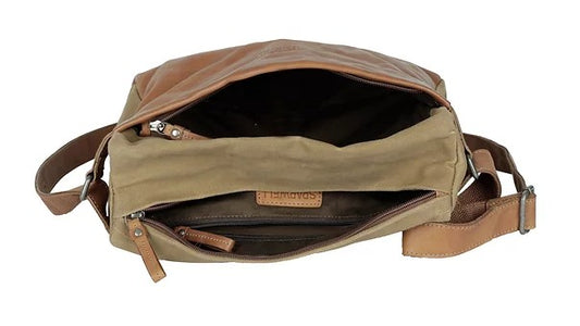 Umhängetasche aus Leder|Canvas in Beige|Braun mit Reißverschluss - leder-accessoires.com