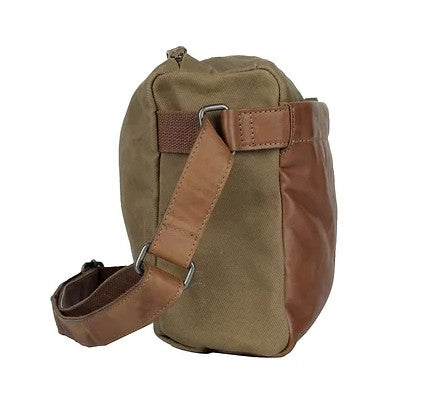 Umhängetasche aus Leder|Canvas in Beige|Braun mit Reißverschluss - leder-accessoires.com