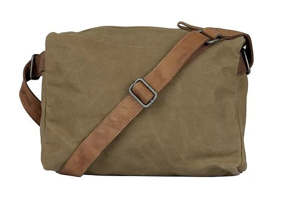 Umhängetasche aus Leder|Canvas in Beige|Braun mit Reißverschluss - leder-accessoires.com