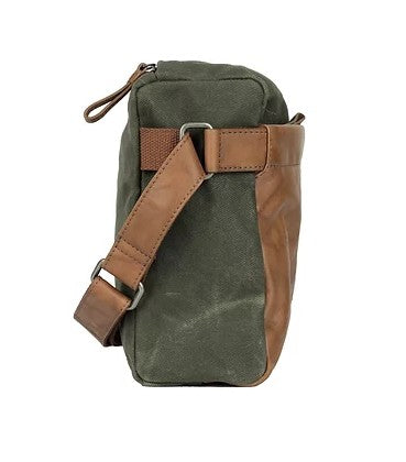 Umhängetasche aus Leder|Canvas in Grün|Braun mit Reißverschluss - leder-accessoires.com