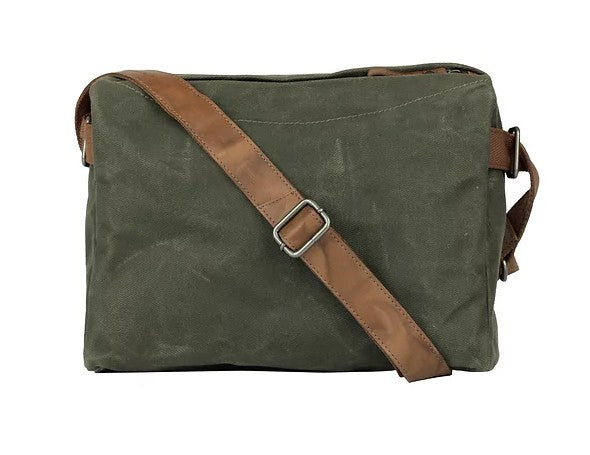 Umhängetasche aus Leder|Canvas in Grün|Braun mit Reißverschluss - leder-accessoires.com