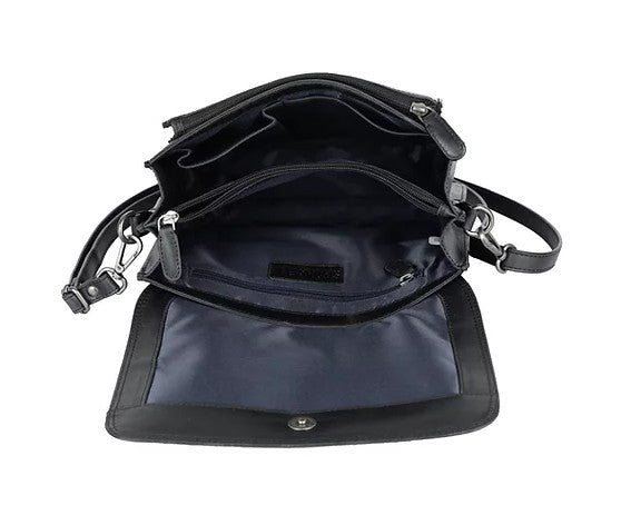 Umhängetasche aus Leder in Schwarz mit Überschlag - leder-accessoires.com