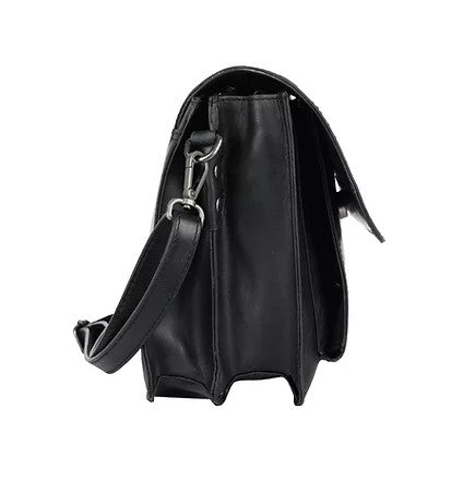 Umhängetasche aus Leder in Schwarz mit Überschlag - leder-accessoires.com