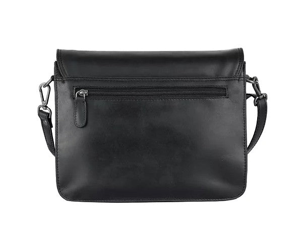 Umhängetasche aus Leder in Schwarz mit Überschlag - leder-accessoires.com