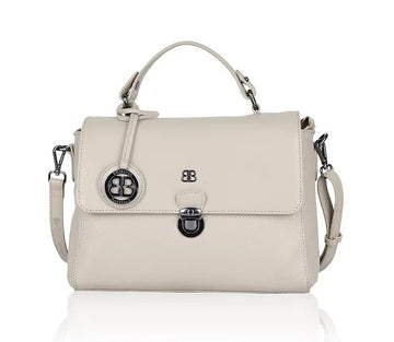 Kurzgrifftasche aus Leder in Beige mit Überschlag und Steckschloss - leder-accessoires.com