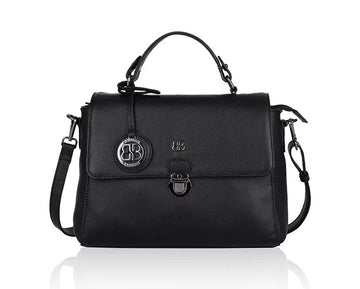 Kurzgrifftasche aus Leder in Schwarz mit Überschlag und Steckschloss - leder-accessoires.com