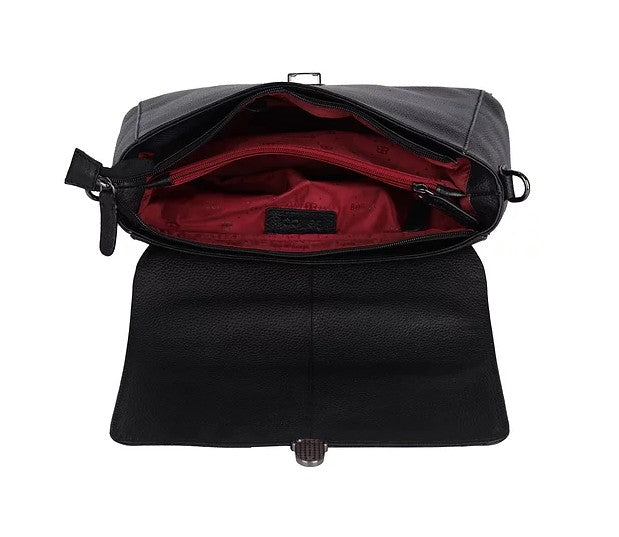 Kurzgrifftasche aus Leder in Schwarz mit Überschlag und Steckschloss - leder-accessoires.com