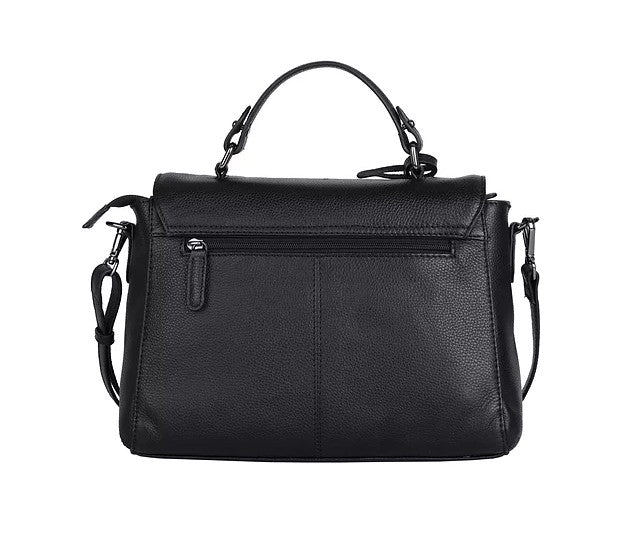 Kurzgrifftasche aus Leder in Schwarz mit Überschlag und Steckschloss - leder-accessoires.com