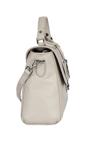 Kurzgrifftasche aus Leder in Beige mit Überschlag und Steckschloss - leder-accessoires.com