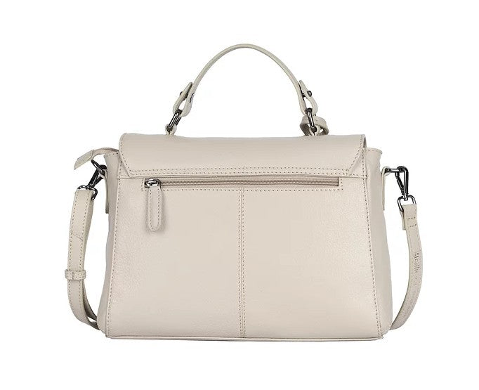 Kurzgrifftasche aus Leder in Beige mit Überschlag und Steckschloss - leder-accessoires.com