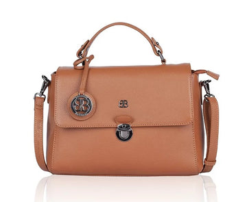 Kurzgrifftasche aus Leder in Cognac mit Überschlag und Steckschloss - leder-accessoires.com