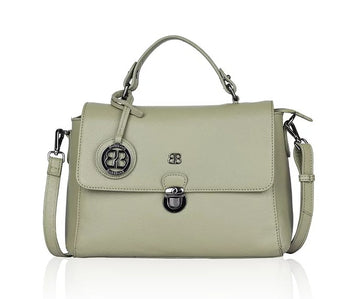 Kurzgrifftasche aus Leder in Olive mit Überschlag und Steckschloss - leder-accessoires.com
