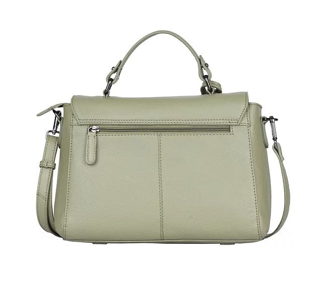 Kurzgrifftasche aus Leder in Olive mit Überschlag und Steckschloss - leder-accessoires.com