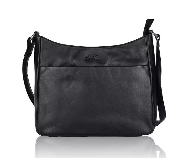 Umhängetasche aus Leder in Schwarz mit Reißverschluss - leder-accessoires.com
