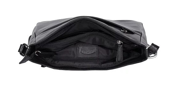 Umhängetasche aus Leder in Schwarz mit Reißverschluss - leder-accessoires.com