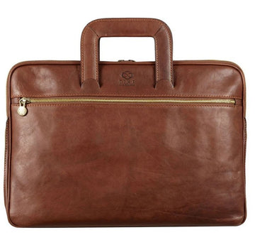 Businesstasche aus Leder in Cognac mit Reißverschluss und Vorfach - leder-accessoires.com