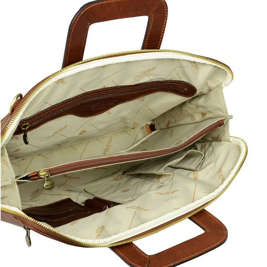 Businesstasche aus Leder in Cognac mit Reißverschluss und Vorfach - leder-accessoires.com