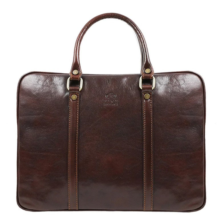 Businesstasche Kurzgriff aus Leder in Braun mit Reißverschluss - leder-accessoires.com