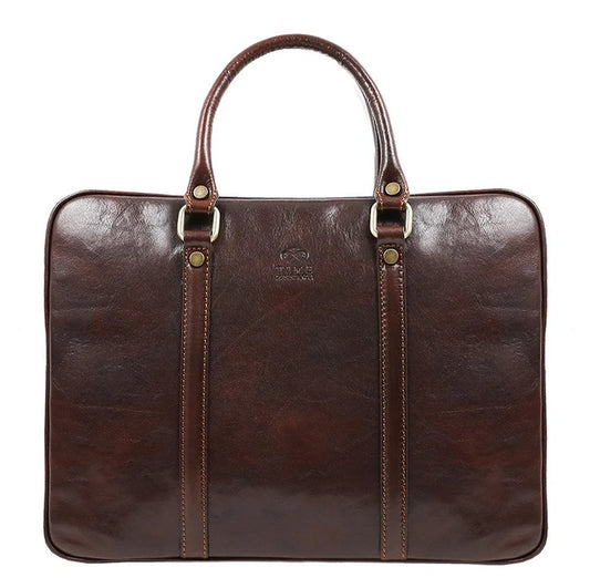 Businesstasche Kurzgriff aus Leder in Braun mit Reißverschluss - leder-accessoires.com