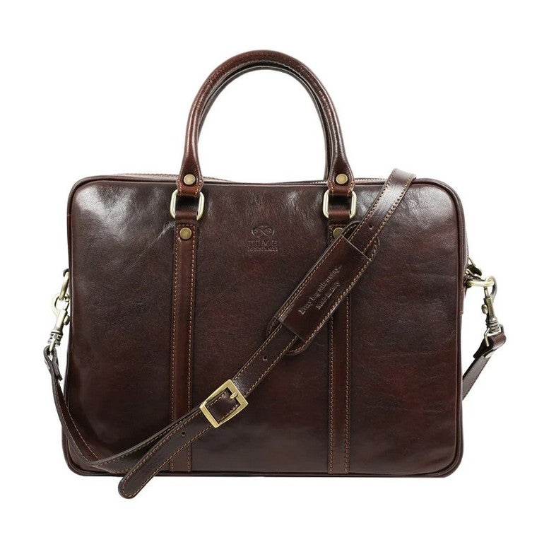 Businesstasche Kurzgriff aus Leder in Braun mit Reißverschluss - leder-accessoires.com