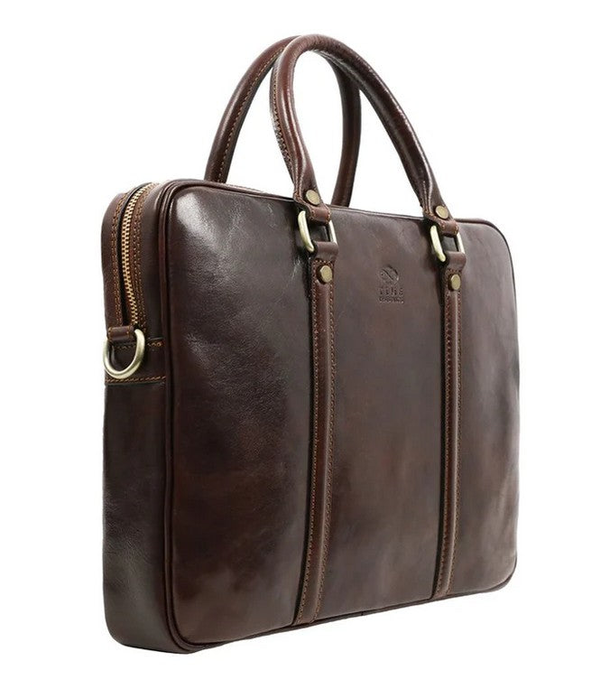 Businesstasche Kurzgriff aus Leder in Braun mit Reißverschluss - leder-accessoires.com