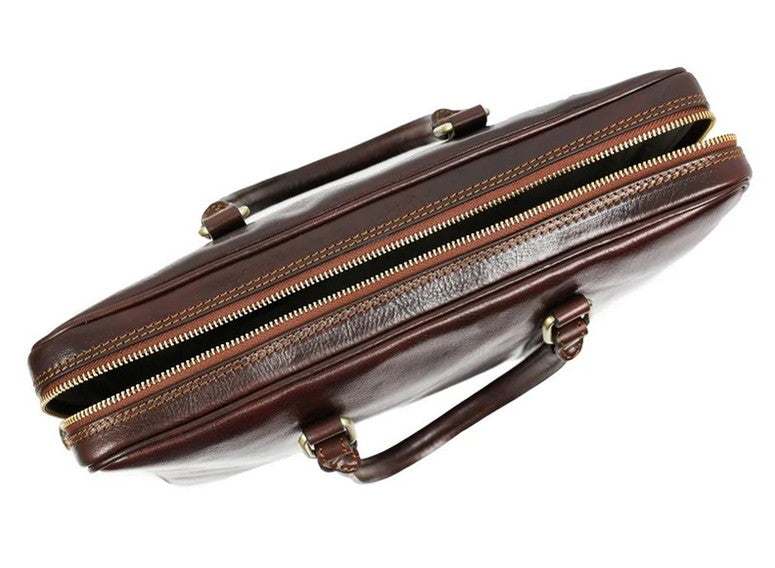 Businesstasche Kurzgriff aus Leder in Braun mit Reißverschluss - leder-accessoires.com