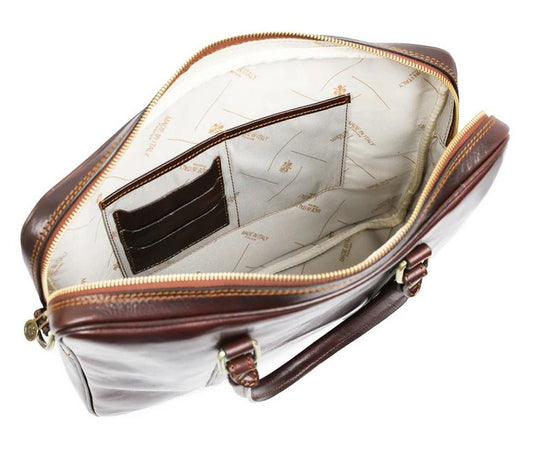 Businesstasche Kurzgriff aus Leder in Braun mit Reißverschluss - leder-accessoires.com