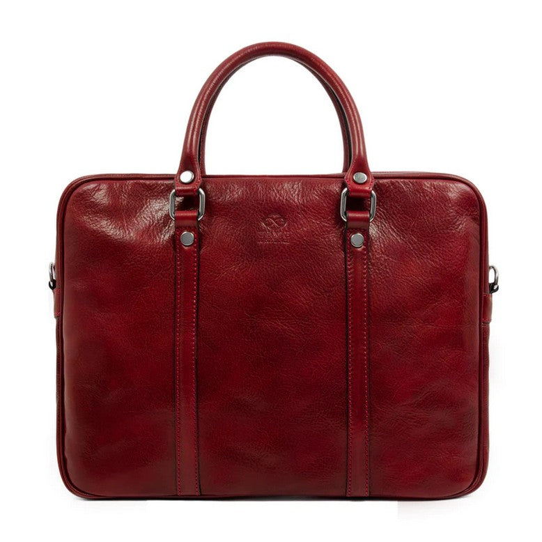 Businesstasche Kurzgriff aus Leder in Rot mit Reißverschluss - leder-accessoires.com